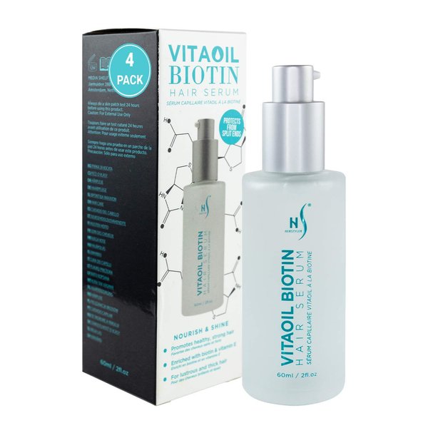 VitaOil Biotin Hair Serum for Hair Growth - Hair Loss Serum for Volume - Also Contains Argan Oil, Aloe Vera and Vitamin E - Hair Regrowth Serum for Healthy Hair - 60 Ml / 2 Fl. Oz. (4 Pack)