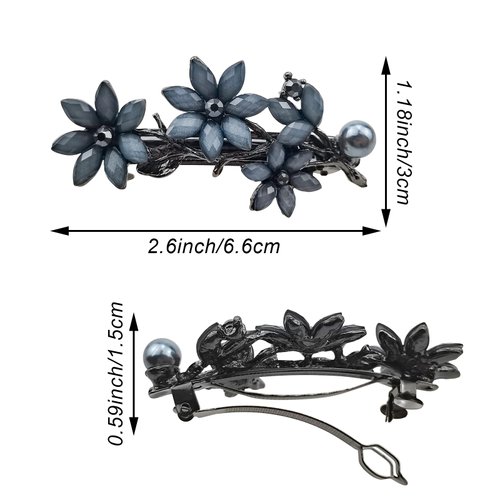 Arvintas 2 Pack Hair Clips, Ink-Blue Vintage Rhinestone Hair Clips Sparkly Crystal Clips Flower Small Hair Barrettes, Fancy Wedding Hair Accessories for Women Girls Bridal