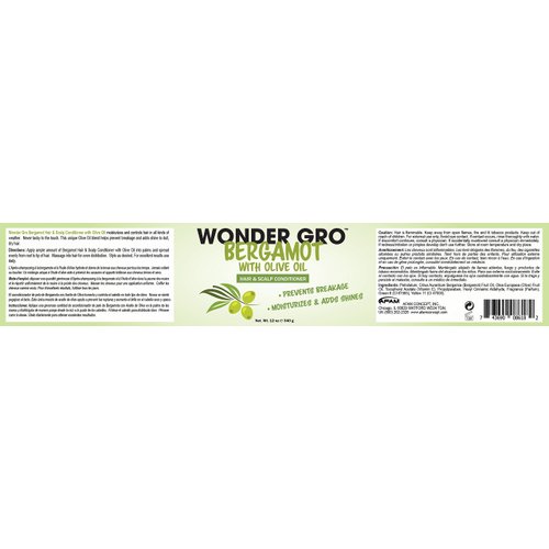 Bergamot with Olive Oil Hair Grease Styling Conditioner, 12 fl oz - Prevents Breakage - Moisturizes & Adds Shine by Wonder Gro