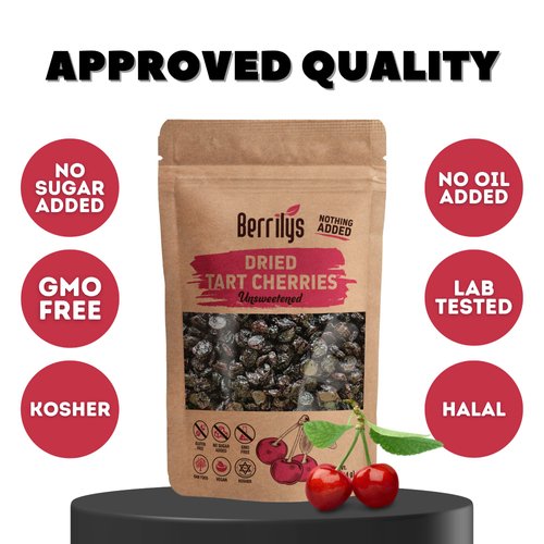 Dried Cherries, Unsweetened, Tart, Berrilys,16 oz, Pitted, Kosher, Unsulfured, Sour, No Added Sugar, No Preservatives, No Oil, Non-GMO