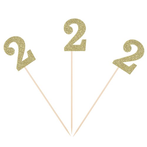 Second Birthday Centerpiece Sticks Gold Glitter Number 2 Party Table Toppers Flower Picks Anniver...