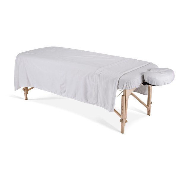 EARTHLITE Flannel Massage Table Sheet Set ESSENTIALS – Commercial Grade, Soft, Double-Napped 3-Piece Set (Top, Fitted, Face Pillow Cover) (UPDATED), White (44356)