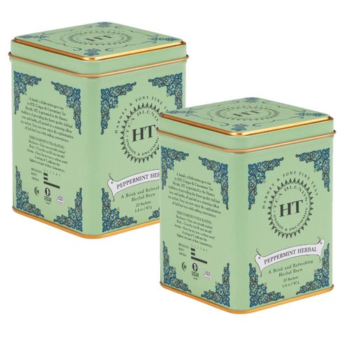 Harney &amp; Sons HT Tea Tin Pack of 2 - Peppermint Herbal Tea Bundle - 20 Sachets Per Tin