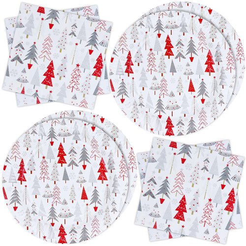 ZVK Christmas Paper Plates and Napkins Set, White Christmas Paper Dinnerware Disposable Tableware Party Supplies 60 Pieces, Serve 30