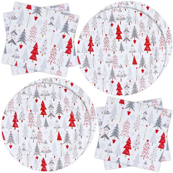 ZVK Christmas Paper Plates and Napkins Set, White Christmas Paper Dinnerware Disposable Tableware Party Supplies 60 Pieces, Serve 30