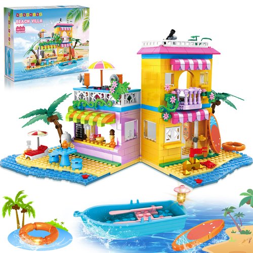 HOGOKIDS Beach House Building Set - Seaside Villa Building Toys Friends Vacation Hut Construction Blocks 586PCS Cottage Playset Birthday for Kids Girls Boys Age 6 7 8 9 10 11 12 Years