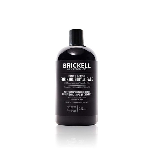 Brickell Men's Rapid Wash, Natural and Organic 3 in 1 Body Wash Gel for Men, 16 Ounce, Evergreen Scent