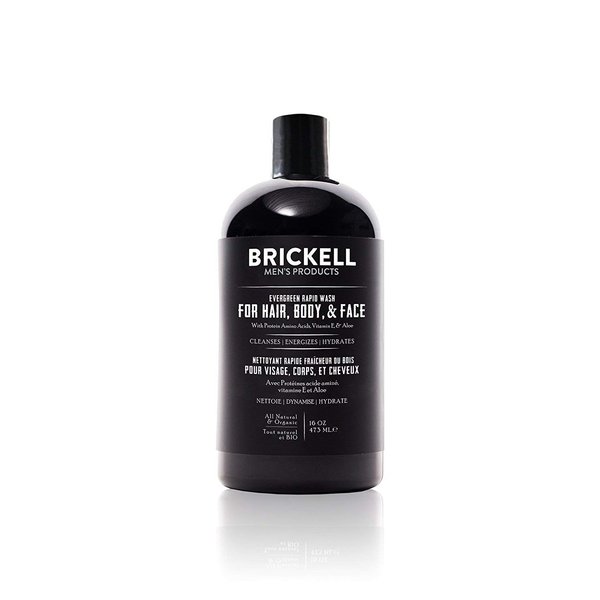 Brickell Men's Rapid Wash, Natural and Organic 3 in 1 Body Wash Gel for Men, 16 Ounce, Evergreen Scent
