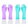 Elgood Reusable Long Dishwashing Cleaning Gloves with Latex Free, Long Cuff,Cotton Lining,Kitchen Gloves 2 Pairs,Purple+Blue Medium