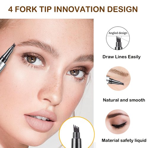 Microblading Eyebrow Pen New 3D Waterproof Eyebrow Pencil 4 Tipped Precise Brow Pen Tattoo Pencil - Creates Natural Long-lasting Looking Brows Effortlessly Magic Brow Pencil for Women (Light Brown)