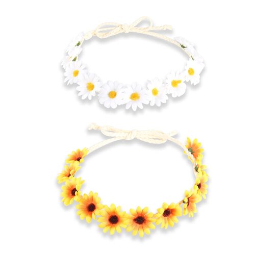 Kilener Sunflower Crown Hair Wreath Daisy Headbands for Women Girls Adjustable Floral Headpiece Hippie Flower Headband Hair Accessories for Prom Wedding
