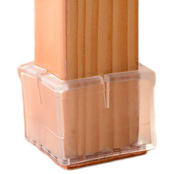 Chair Leg Floor Protectors Square Furniture Leg Caps 1 1/4 to 1 3/8” with Felt Pads Clear (16 Pack)