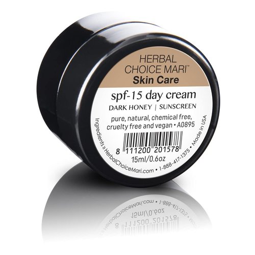 Natural SPF-15 Moisturizing Day Cream by Herbal Choice Mari (Dark Honey, 0.5 Fl Oz Glass Jar) - Made with Organic Ingredients - No Toxic Synthetic Chemicals