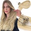 KiiKiiGirl Virgin Microlink Hair Extensions - Human Hair,14inch Micro link Hair Extensions Human Hair Micro Beads Hair Extensions Human Hair Blonde Highlight Golden Blonde 30G/Pack