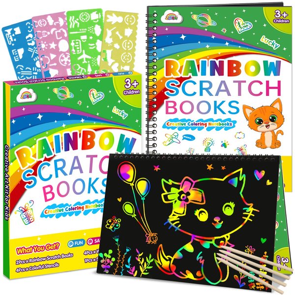 ZMLM Scratch Paper Art Craft Gift: 2 Pack Rainbow Scratch Art Set for Kids Drawing Coloring Craft Black Magic Art Supplies Kits for Girls Boys Birthday Party Favor Easter Christmas Craft Toys