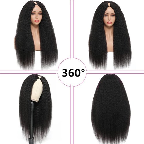 V Part Wig Human Hair Kinky Straight Human Hair Wigs for Black Women 150% Density Yaki V Part Wig Human Hair Upgrade U Part Glueless Full Head Clip In Half Wig V Shape Wigs Yaki Straight Human Hair Wig 18 inch