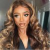 UNice Honey Blonde Highlight Body Wave Human Hair Weave 1 bundle 18 inch, Brazilian Remy Hair Dark Root Ombre Blonde Human Hair Extensions for Sew In TL412 Color