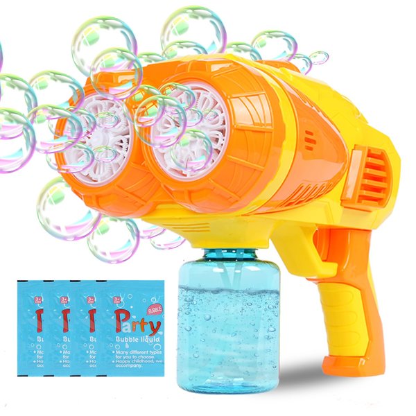 Bubble Gun, Bubble Machine for Toddlers with 4 Pack Refill Solution, 16 Holes Bubble Maker Blower, Automatic Bubble Gun for Kids, Outdoor Toy, Summer, Wedding, Easter, Party