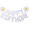 White Happy Birthday Balloons Banner, 3D Mylar Foil Letter Birthday Balloons with 2pcs Daisy Balloons, Birthday Party Decorations for Kids Girls Women Adults Baby Shower Birthday Party Supplies