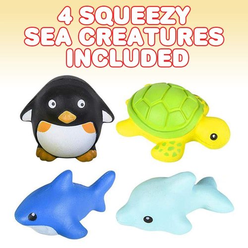 ArtCreativity Squish Sea Life Assortment, Set of 4, Scented Slow Rising Stress Relief Toys for Kids, Squeezable Birthday Party Favors and Goodie Bag Fillers, 4 Cute Designs and Colors
