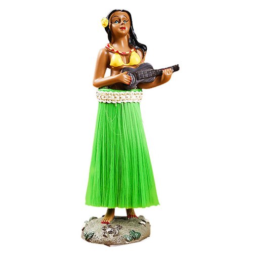 Hawaiian Hula Girl Bobblehead with Guitar - Resin Figurine with Grass Skirt Dance and strumming Guitar. Fun car Ornament for a Joyful Drive! Bring The Aloha Spirit to Your Vehicle!