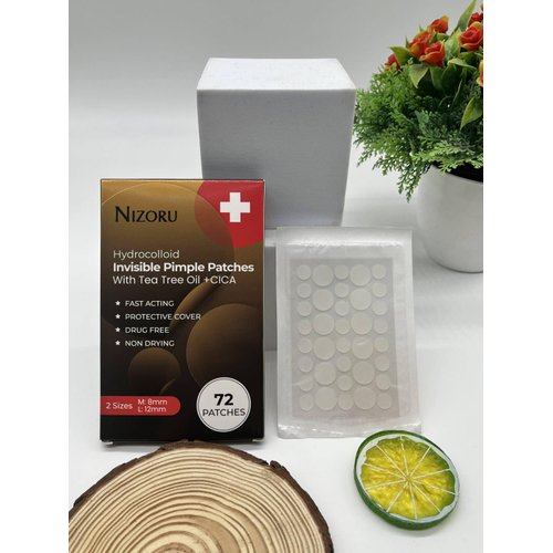 NIZORU Hydrocolloid Acne Patches (72 Pack), Salicylic Acid Acne Patches with Tea Tree Oil - Zit Patch and Pimple Stickers for Face - Acne Treatment Stickers and Blemish Acne Dots for all Skin Type