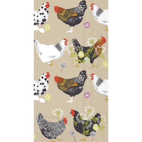 IHR Ideal Home Range Dinner Napkins Disposable 3-Ply Paper Hand Towels, 8.5" x 4.5", Spatter Hens (Linen), 16-Count