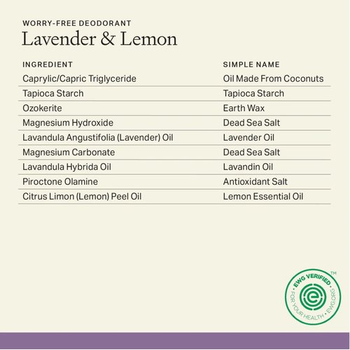 Each & Every Natural Aluminum-Free Deodorant for Sensitive Skin with Essential Oils, Plant-Based Packaging, Lavender & Lemon, 2.5 Oz.