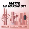Jolilab 6 in 1 Matte Velvet Lipstick Set-Lip Liner, Lip Gloss and Lipstick, Waterproof Longlasting Pigment Nude Non-Stick Cup Women Lip Makeup, Perfect for Natural Lip Contour (05+06, 1)