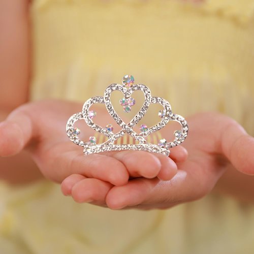 JWICOS Small Girl Comb Mini Crystal Comb Small Rhinestone Hair Comb Princess Silver Headpiece Comb Headband for Birthday Party Halloween Christmas (Silver)