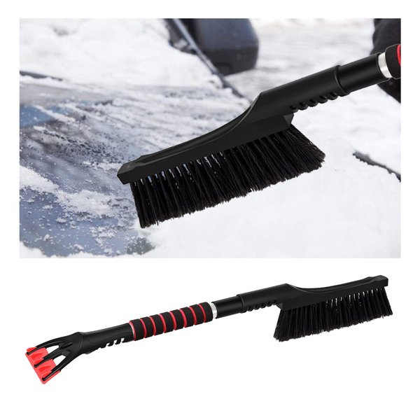 Kewucn 25" Snow Brush with Ice Scraper, Detachable Car Windshield Scraper with Ergonomic Foam Grip to Remove Frost and Snow, Universal Winter Snow Removal Accessories for All Vehicles (Black)