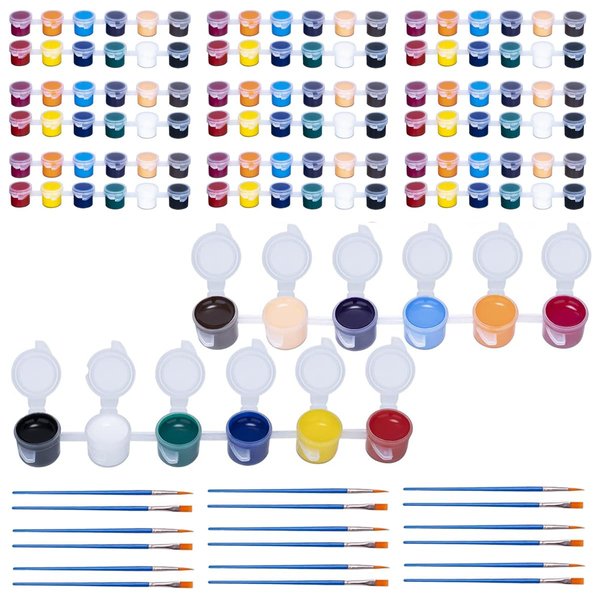 15 Set 12 Colors Washable Acrylic Paint Strips Kit for Kids with 30 Pcs Painting Brushes Totally 210 Pcs Mini Acrylic Paint Set for Kid Adult Arts and Crafts, Classroom Painting Supplies (210)