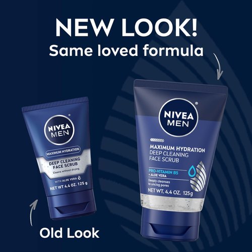 NIVEA MEN Maximum Hydration Deep Cleaning Face Scrub with Aloe Vera and Provitamin B5, Exfoliating Face Wash Cleanses Without Drying, 3 Pack of 4.4 Oz Tubes
