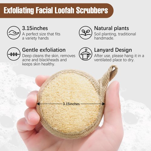 Face Exfoliating Loofah Scrubber Exfoliator Pads - Natural Luffa Facial Sponges Brush for Cleansing Exfoliation, Manual Face Cleanser Pad for Scrub Clean Facial Skin for Men Women Bath Shower, 6 Pack