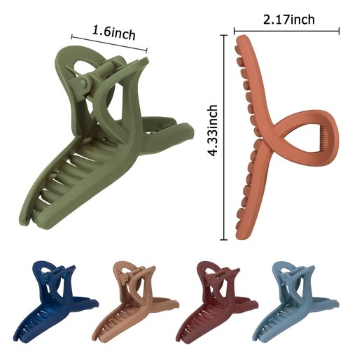 Whaline Hair Claw Clip 6 Color Hair Jaw Clamp Clips 4.3 Inch Nonslip Hair Claw Strong Hold Matte Butterfly Clip Clamp Hair Styling Accessories for Women Girls Thin Thick Fine Hair