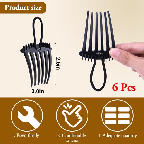 Vodolo Bandette Comb with Elastic Band,6 PCS Hair Accessory for Easy and Chic Hairstyles,Ponytail Bump it UP Volume Inserts Combs, Hair Combs for Thick Hair