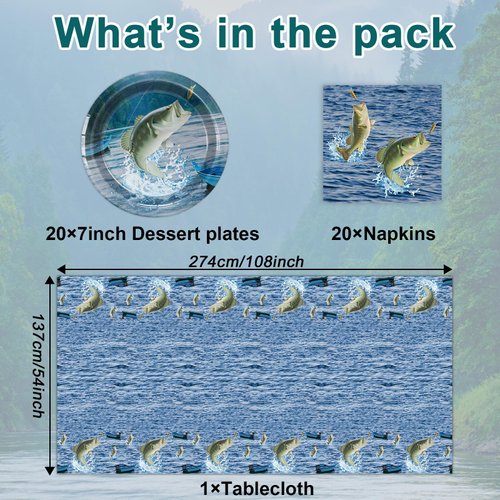 Gone Fishing Party Decorations Fishing Tableware Set Gone Fishin' Plates Napkins Fishing Disposable Table Cover Gone Fishin' Dinnerware for Fishing Themed Fishing Tournament Birthday Party Supplies