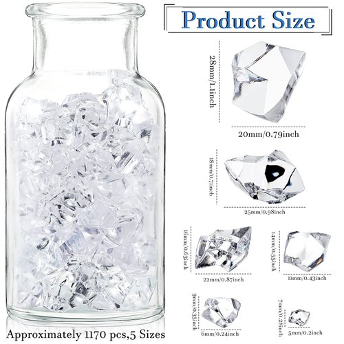 Nuanchu Fake Ice Cubes Clear Acrylic gems Crystals Vase Fillers for Centerpieces Faux Rocks Jewels Display Decor for Photography Accessories Party Decoration(1140 Pieces)