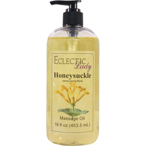 Honeysuckle Massage Oil, 16 oz, With Sweet Almond Oil and Jojoba Oil, Preservative Free, Perfect for Aromatherapy and Relaxation