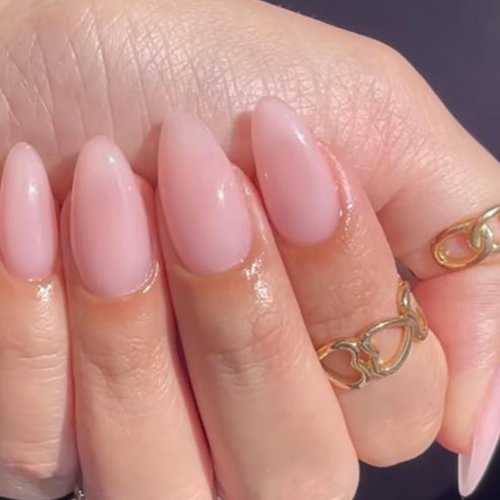 GLAMERMAID Nude Pink Press On Nails Short Almond, Handmade Jelly Soft Gel Nails Round Oval Fake Nails, Natural Pure Pink Stick Glue on Nails for Women, 30 Pcs Glossy Reusable Round Oval False Nail Kit