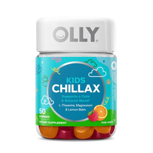 OLLY Kids Chillax Gummy, For a Calm and Relaxed Mood*, Magnesium, L-Theanine, Lemon Balm Extract, Chewable Supplement, Sherbet Flavored, 25 Day Supply - 50 Count (Packaging May Vary)