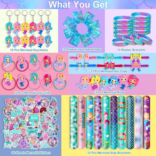 Eunvabir 134Pcs Mermaid Party Favors for Kids, Mermaid Birthday Party Decorations Toys for Girls, Goodie Bag Pinata Gifts for Classroom Prizes