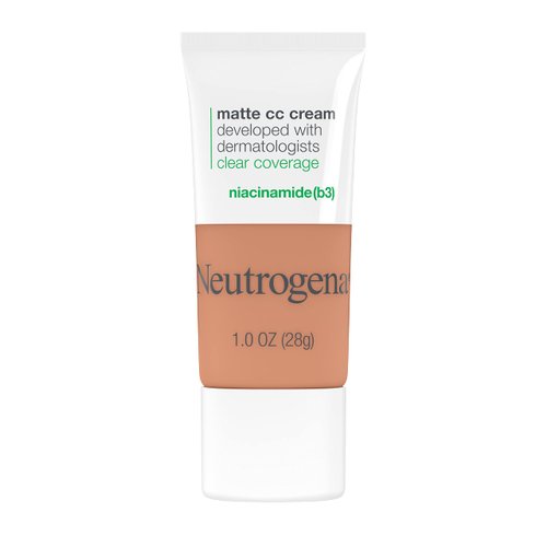 Neutrogena Clear Coverage Flawless Matte CC Cream, Full-Coverage Color Correcting Cream Face Makeup with Niacinamide (b3), Hypoallergenic, Oil Free & Fragrance Free, Cappuccino, 1 oz