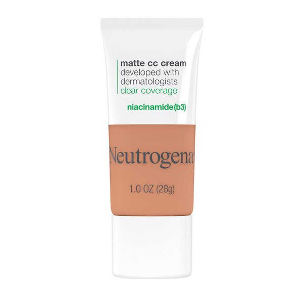 Neutrogena Clear Coverage Flawless Matte CC Cream, Full-Coverage Color Correcting Cream Face Makeup with Niacinamide (b3), Hypoallergenic, Oil Free & Fragrance Free, Cappuccino, 1 oz
