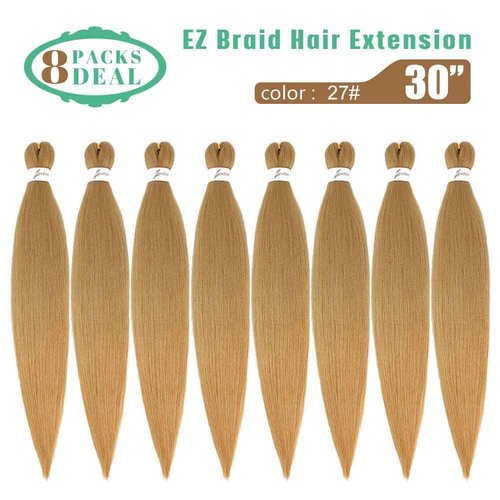 Pre Stretched Braiding Hair 30 Inch - 8 Packs Deal Strawberry Honey Blonde Synthetic Long Hair for Braiding Professional EZ Braid Box Braids Crochet Neat Yaki Texture Hot Water Setting