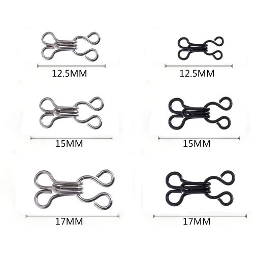 Willrain 60 Pairs Sewing Hooks and Eyes Closure for Bra Clothing Trousers Skirt DIY Craft,3 Sizes (Silver Black)