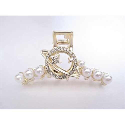 Generic Gold metal and pearl crystal solar planet and star hair claw clip for medium