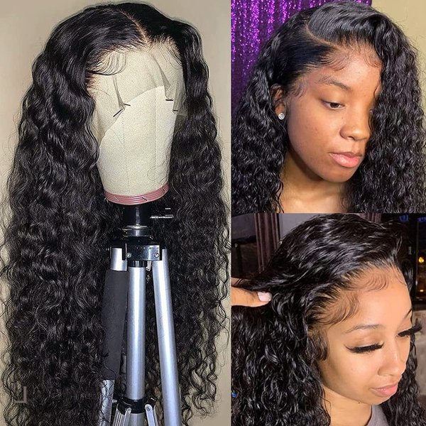 Alibeauty 13x4 HD Transparent Lace Front Wigs Human Hair Pre Plucked Hairline with Baby Hair 180 Density Brazilian Water Wave Wigs for Black Women(20 Inch)
