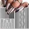 7Pcs Lines Nail Stickers for Nail Art French Tip -Black White Metal Stripes Letter Decals French Nail Design Curved Gel Nail Art Wave Line Polish Manicure Decoration for Women DIY Nail Art Simple Line