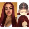 BLUPLE Dark Red Lace Front Wigs T-Lace Part Wine Red Long Silk Straight Hair Wigs with Middle Part Synthetic Hair Replacement Full Wigs for Women Daily Wear (22Inch, Straight,Red)